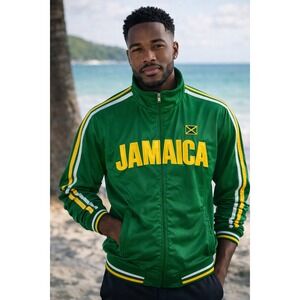 Vintage Men's Jamaica Track Jacket - Green,Yellow White - Full Zip - Size S